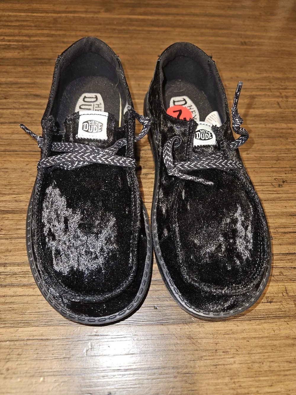 Hey Dude Kids Black Velvet-Effect Lace-Up Sneakers with Patterned Laces